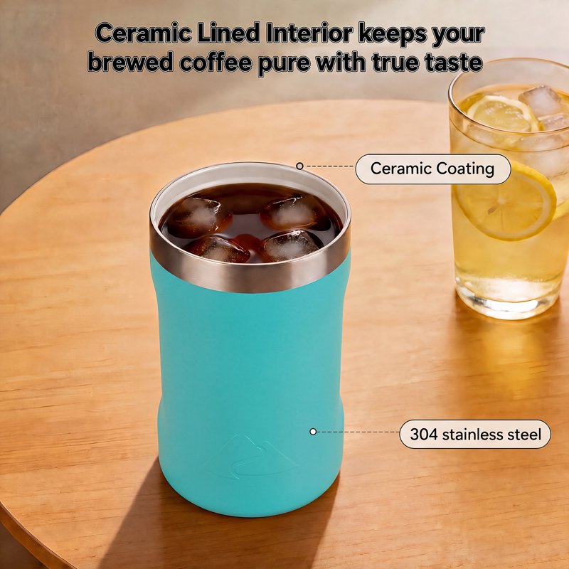 16oz Stainless Steel Can Tumbler with Ceramic Lining & 2-in-1 Lid - Teal