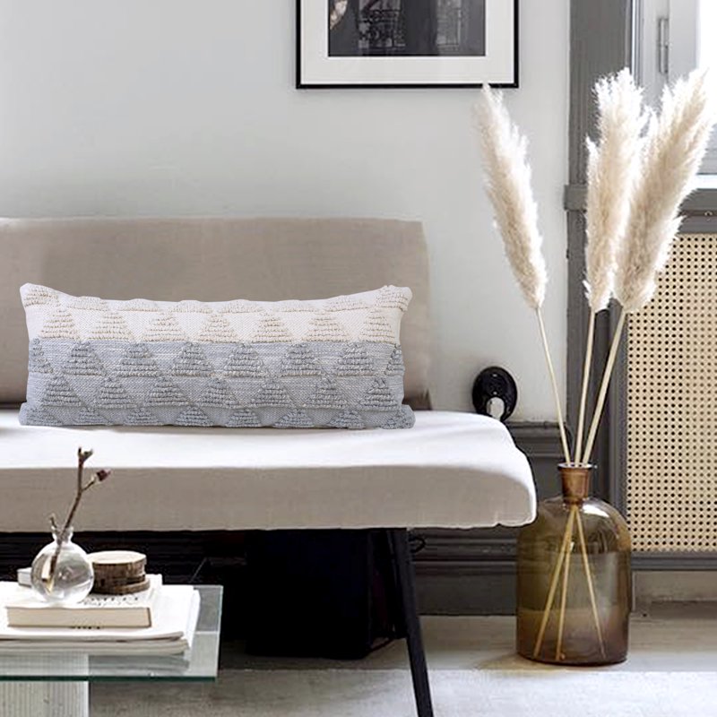 Ox Bay 14x36 Inch Geometric Cotton Throw Pillow - Gray & Ivory
