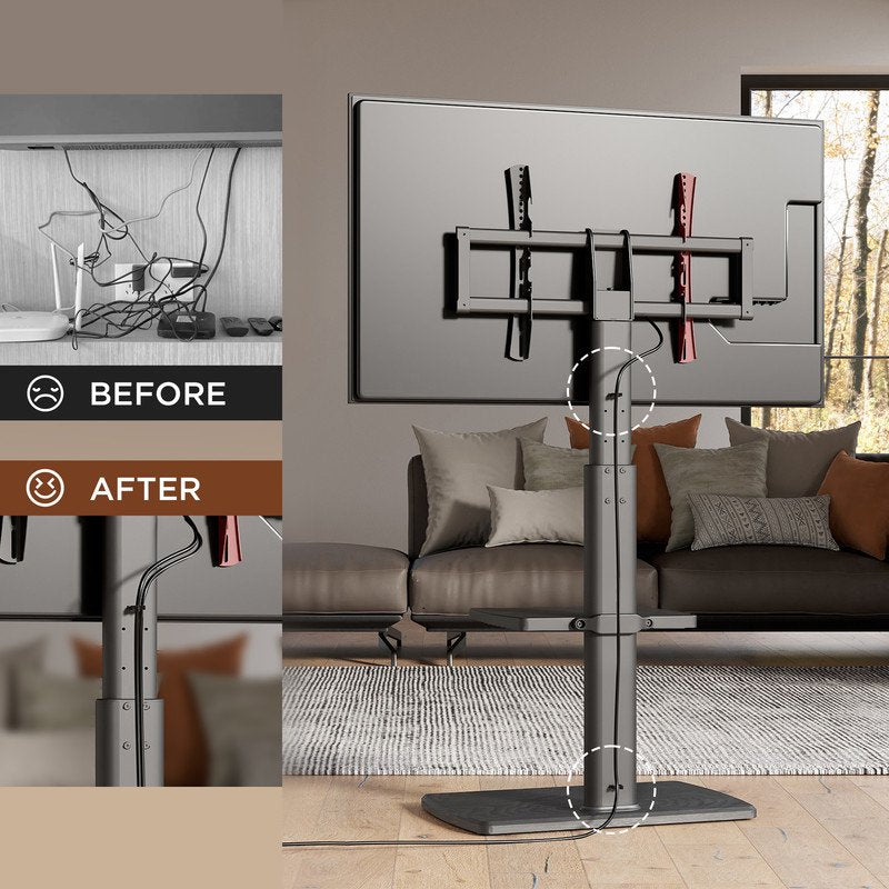 Universal Floor TV Stand for 32-70 Inch TVs - Adjustable Height, Swivel Mount, Sturdy Wood Base