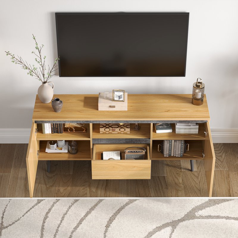 Farmhouse TV Stand with LED Lights - Holds TVs Up to 55 Inch