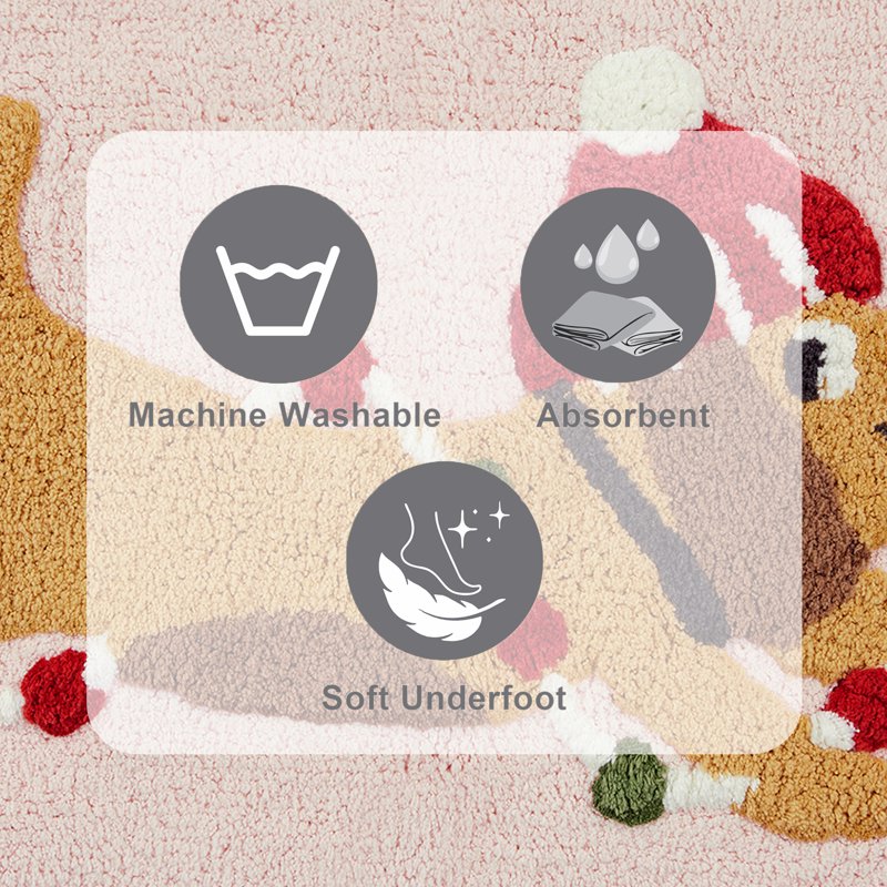 Pink Dog Christmas Bath Rug - 17x24 Inch Cotton Seasonal Decor