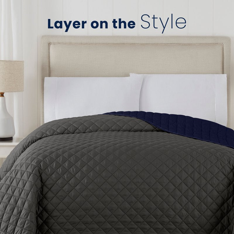 Reversible Microfiber Coverlet Queen - Graphite & Navy Bedding