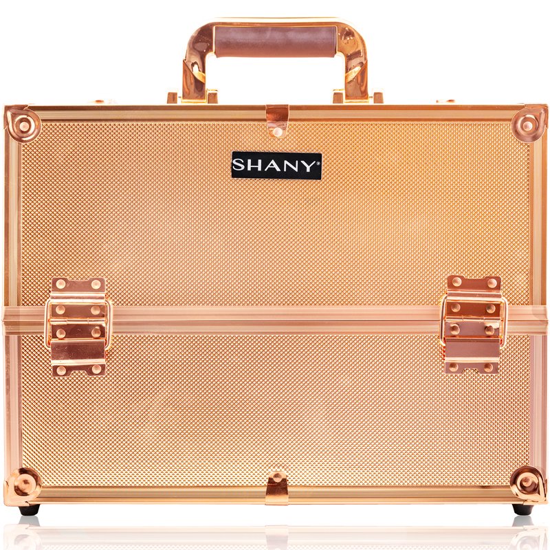 Professional Makeup Train Case with Trays, Mirror, and Shoulder Strap