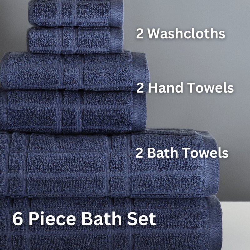 Navy Cotton Bath Towel Set - 6-Piece Quick-Dry, Fade-Resistant Mainstays