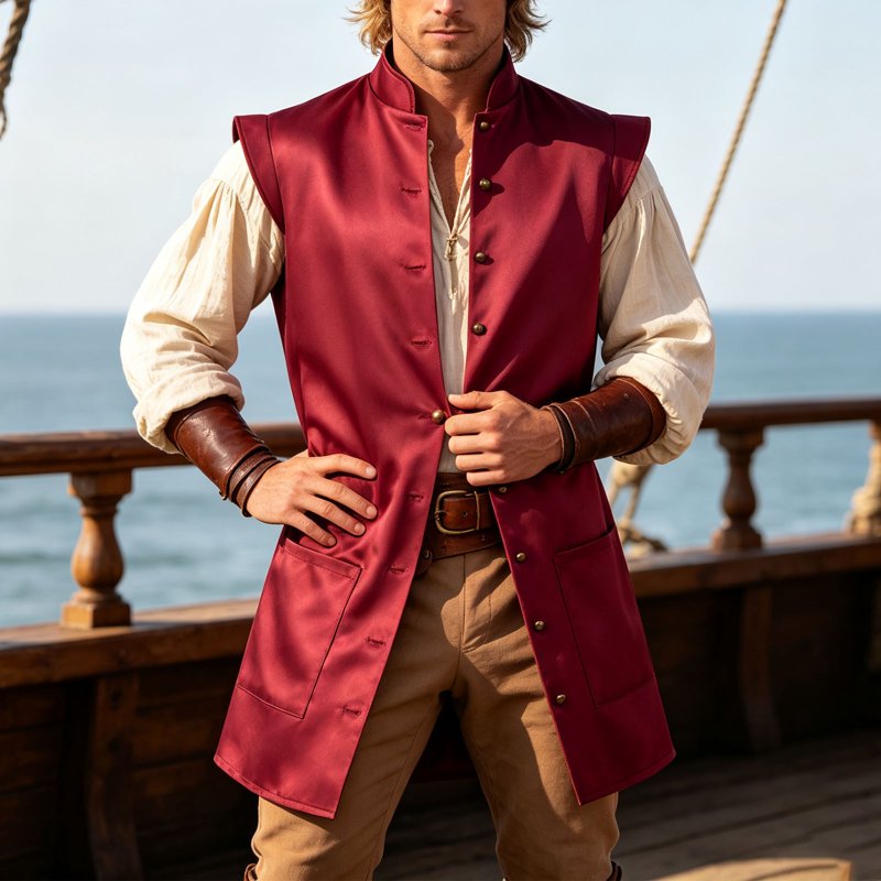 Men's Sleeveless Pirate Jacket Halloween Costume - Red, Size L