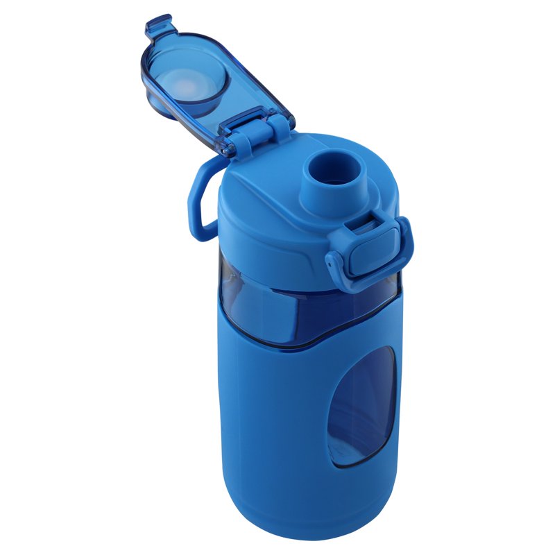 16 oz Blue Tritan Water Bottle with Silicone Grip and Flip-Top Lid