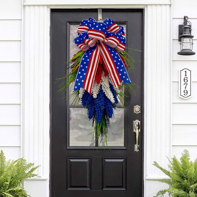 Patriotic 4th of July Wreath G - Red White Blue Independence Day Front Door Decor
