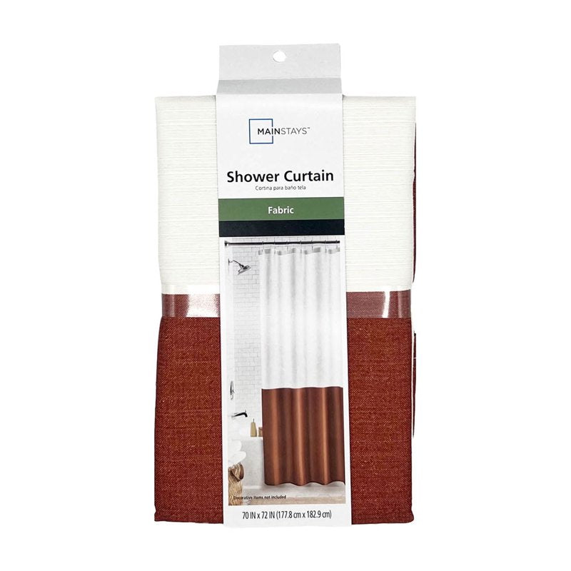 Shower Curtain - Red and Ivory Colorblock Polyester, 72 x 70 Inches - Curtain