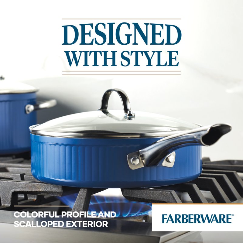 3 Quart Nonstick Saute Pan with Glass Lid - Oven & Dishwasher Safe, Blue