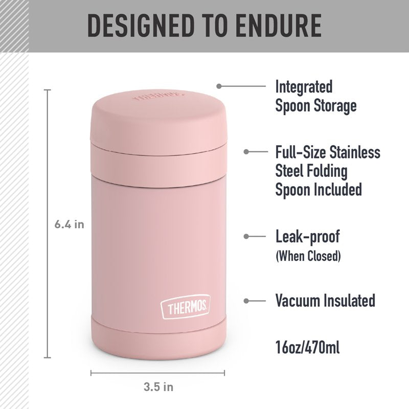 16oz Insulated Food Jar with Folding Spoon - Sunset Pink