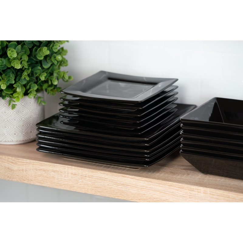40-Piece Square Stoneware Dinnerware Set - Black