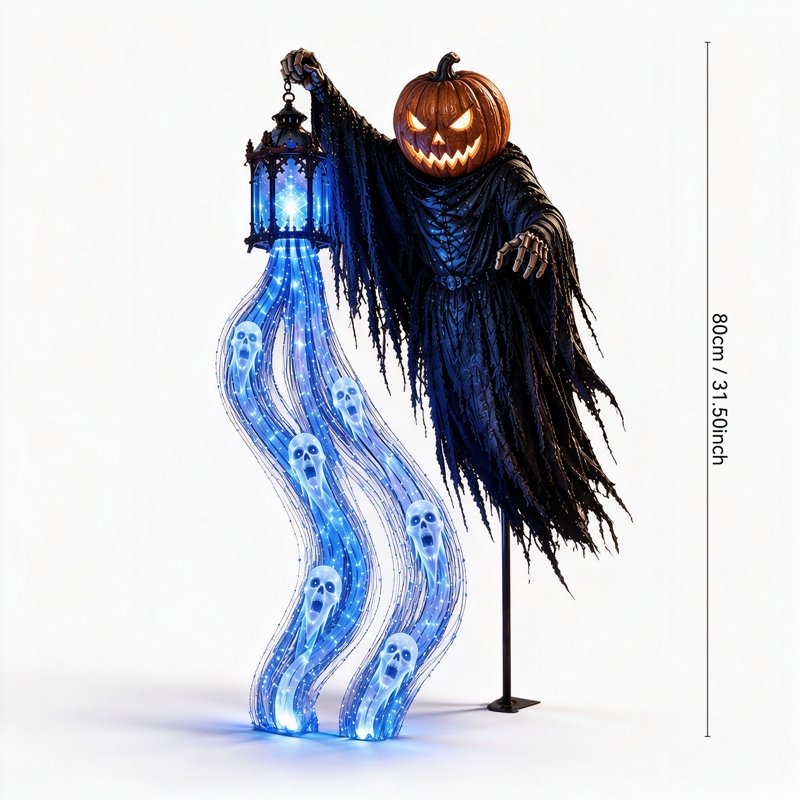 Halloween Soul Harvester Garden Stake Light - Solar Reaper with Blue LED Ghost Stream - Variation 02