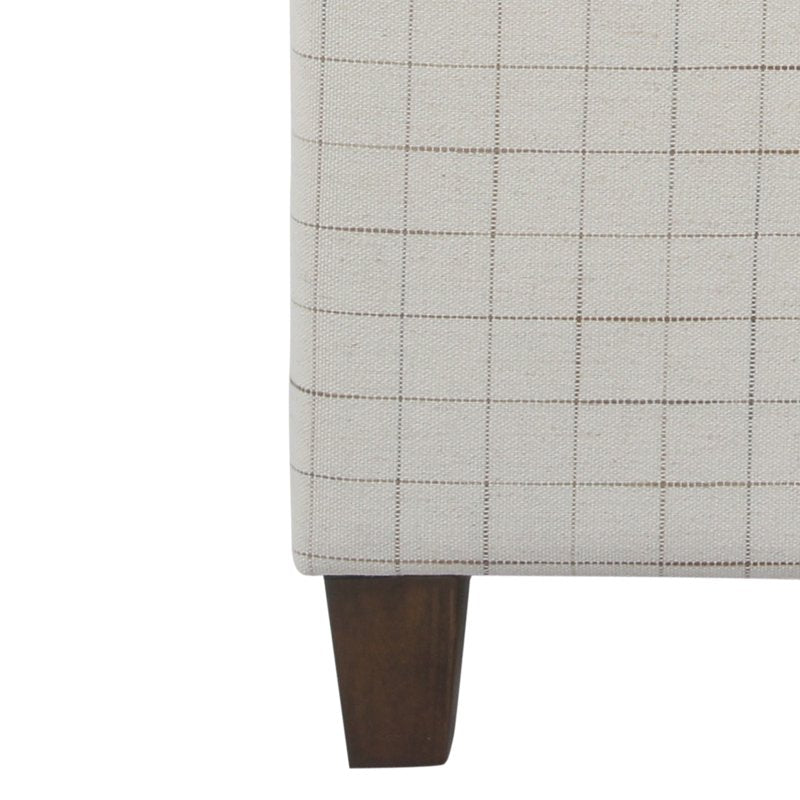 Square Ottoman with Grid Pattern Fabric Upholstery and Hidden Storage