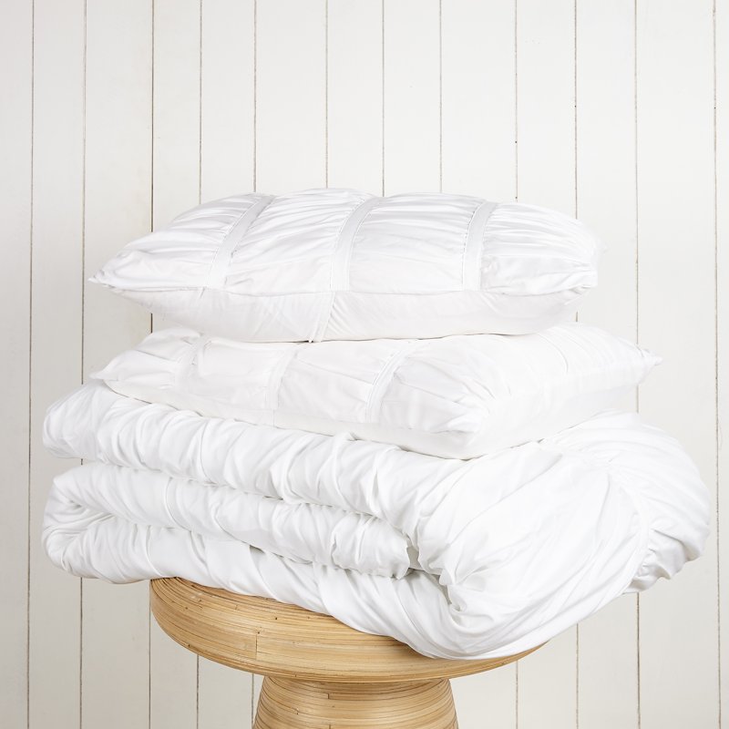 Twin XL White Pleated Comforter Set - Modern Heirloom 2-Piece Bed Cover