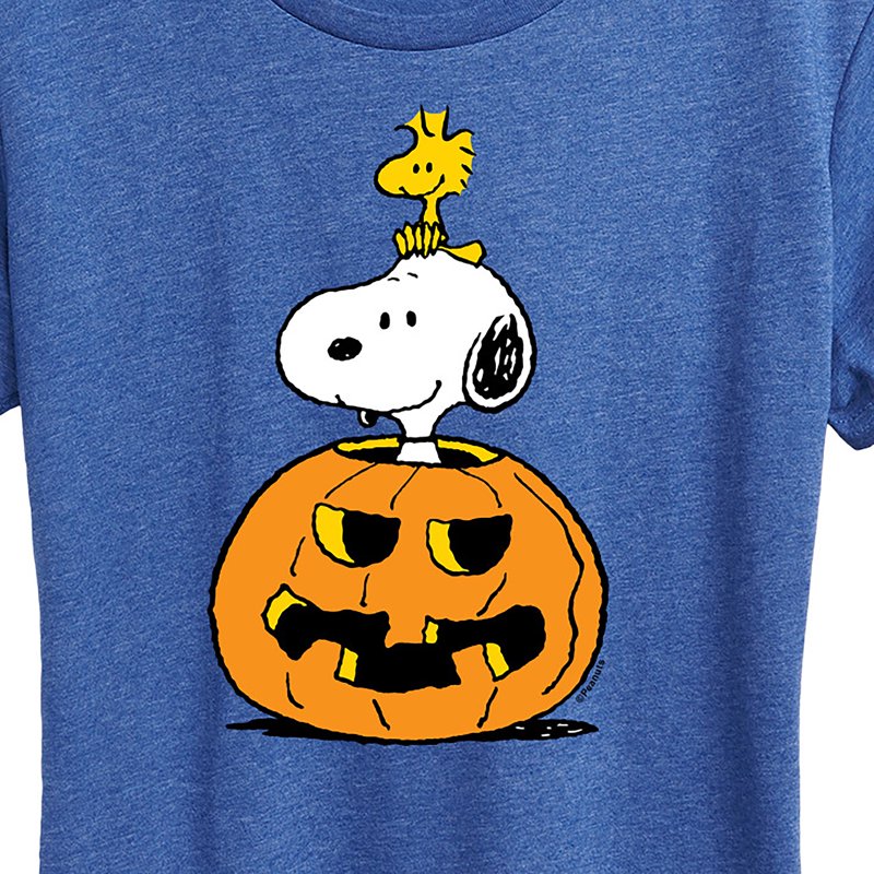 Heather Royal Blue Peanuts Snoopy Woodstock Pumpkin Women's T-Shirt - S