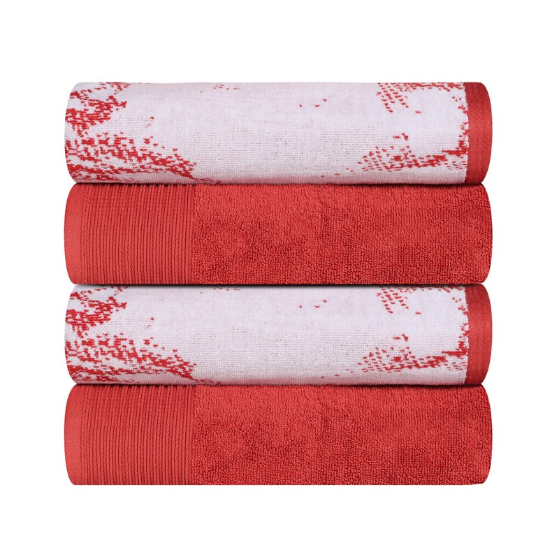 Terra Cotta Red Cotton Jacquard Border Bath Towel Set of 4 - Superior