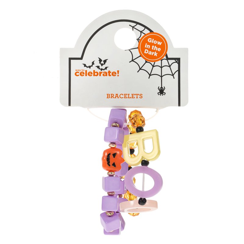 Halloween Beaded Stretch Bracelet Set - Boo Variation, 3-Piece Costume Jewelry