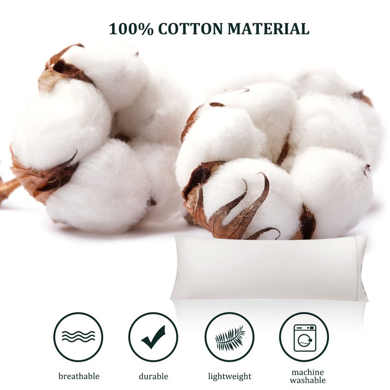 20x55 Inch Cotton Body Pillow Cover Isabelline with Zipper Closure