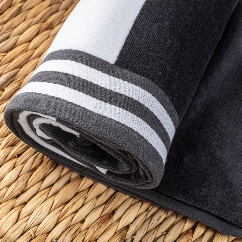 Oversized Cotton Beach Towel Set - Charcoal 4-Pack, Cabana Stripe, Quick-Dry
