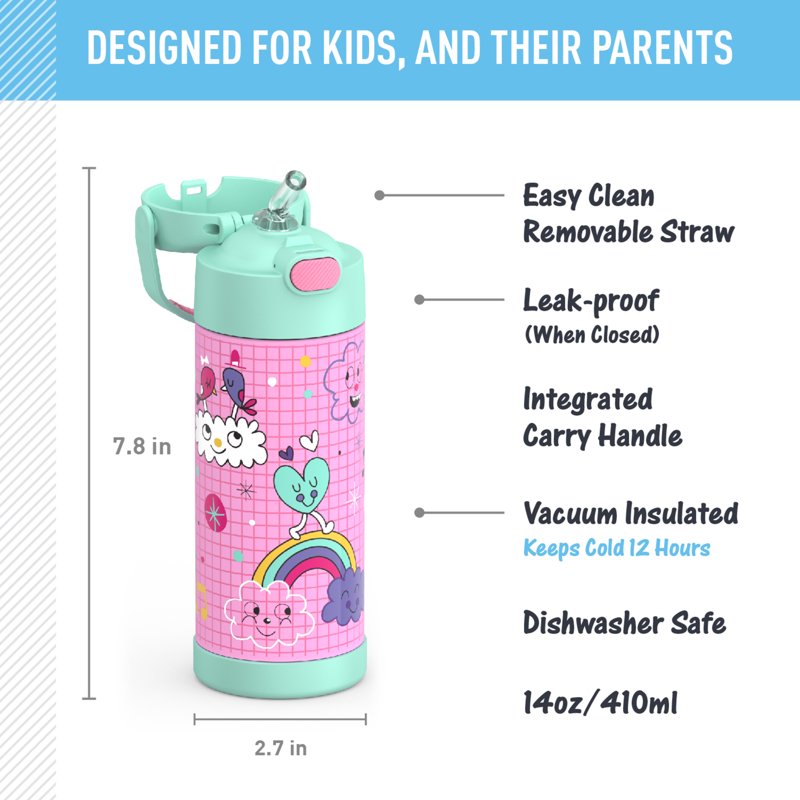 Kids Stainless Steel Funtainer Bottle with Straw - 14 oz, Sketchbook, 2 Pack