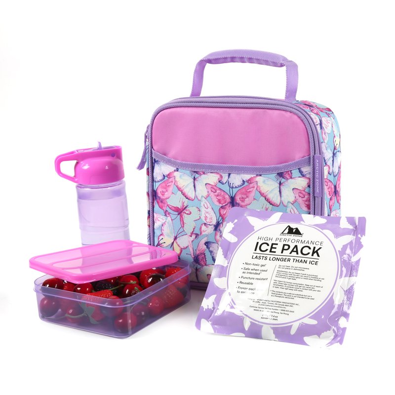 Insulated Lunch Box Combo with Food Container & Bottle - Butterflies Purple