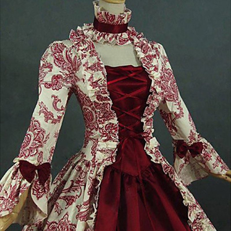 Plus Size Medieval Dress for Women - Gothic Victorian Ball Gown with Trumpet Sleeves, Wine, XXXXXL