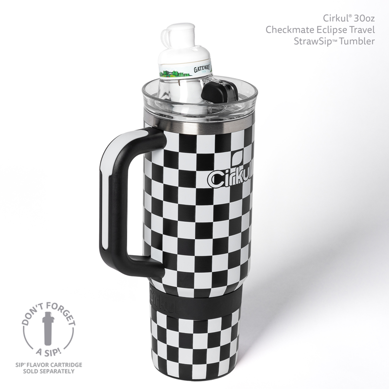 30oz Double-Wall Insulated Stainless Steel Tumbler with Handle - Black Check