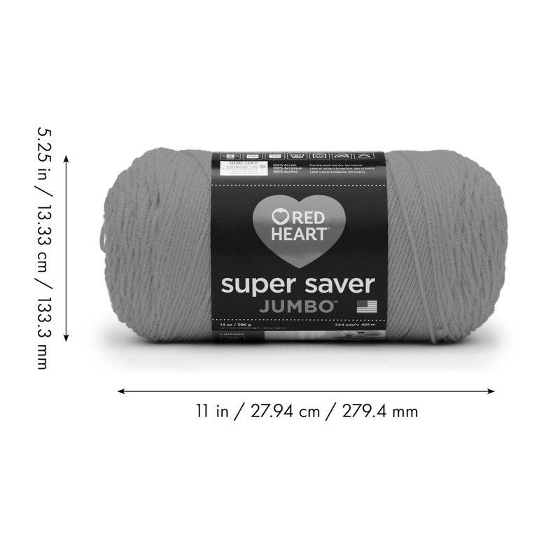 (2 Pack) Red Heart Super Saver Jumbo Yarn - Light Grey, Medium #4 Acrylic, 744 Yards