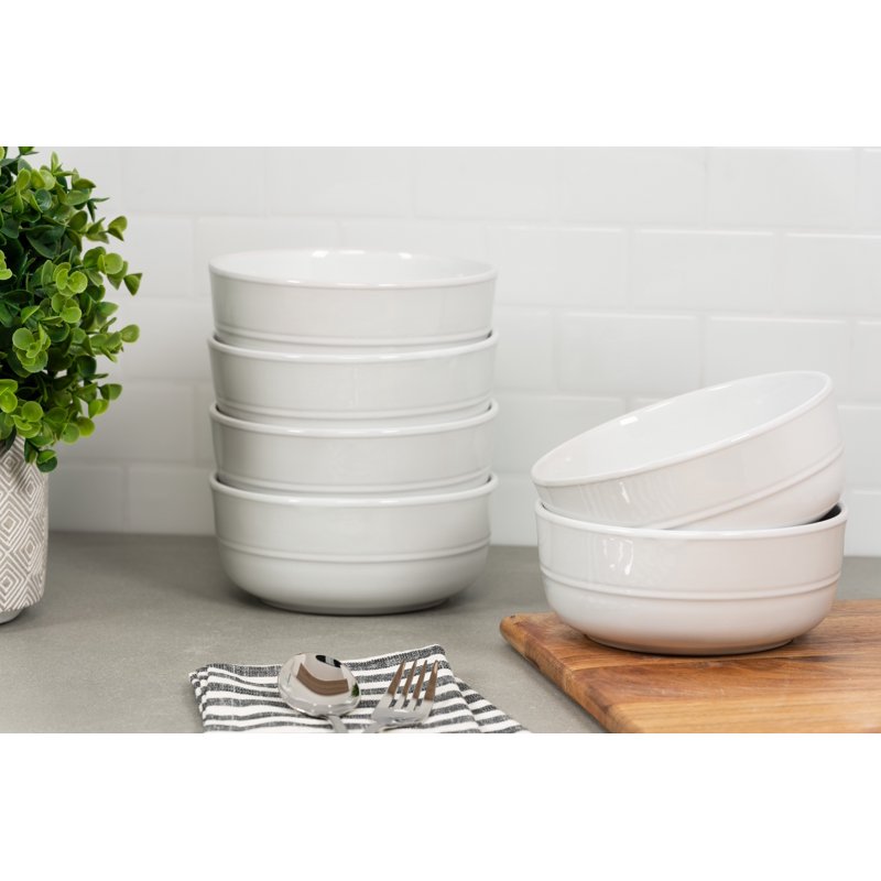Round Cereal Bowl Set - 6.25" 24 oz - White, Set of 6