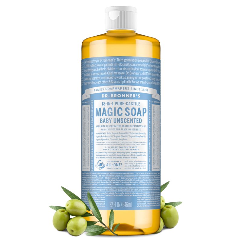 Unscented Pure-Castile Liquid Soap - Organic Multi-Purpose Body Wash