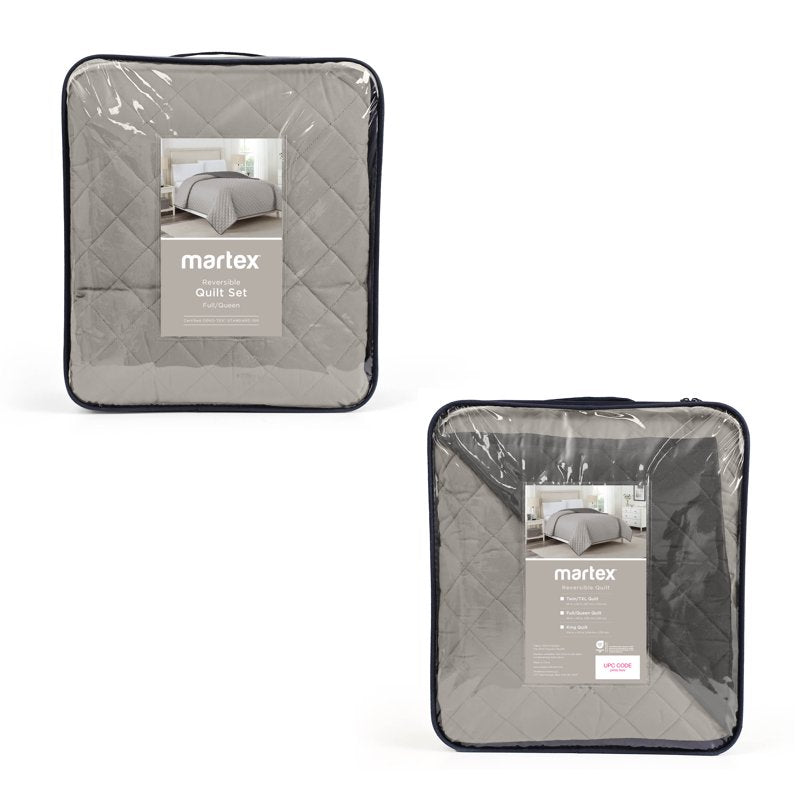 Martex King Reversible Light Gray Coverlet - Soft Lightweight Quilt Bedding