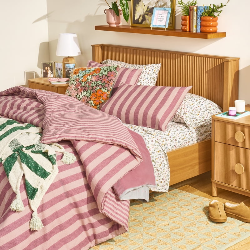 Queen 4-Piece Cotton Percale Sheet Set - White Botanical Print