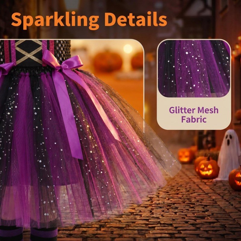 Girls Halloween Witch Costume Dress with Accessories - Purple, 3-4 Years