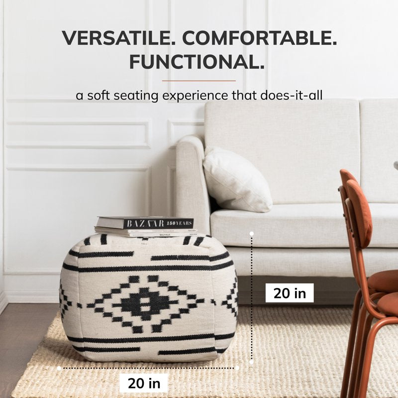 Anji Mountain Cube Geometric Woven Pouf Ottoman - Noir Noor
