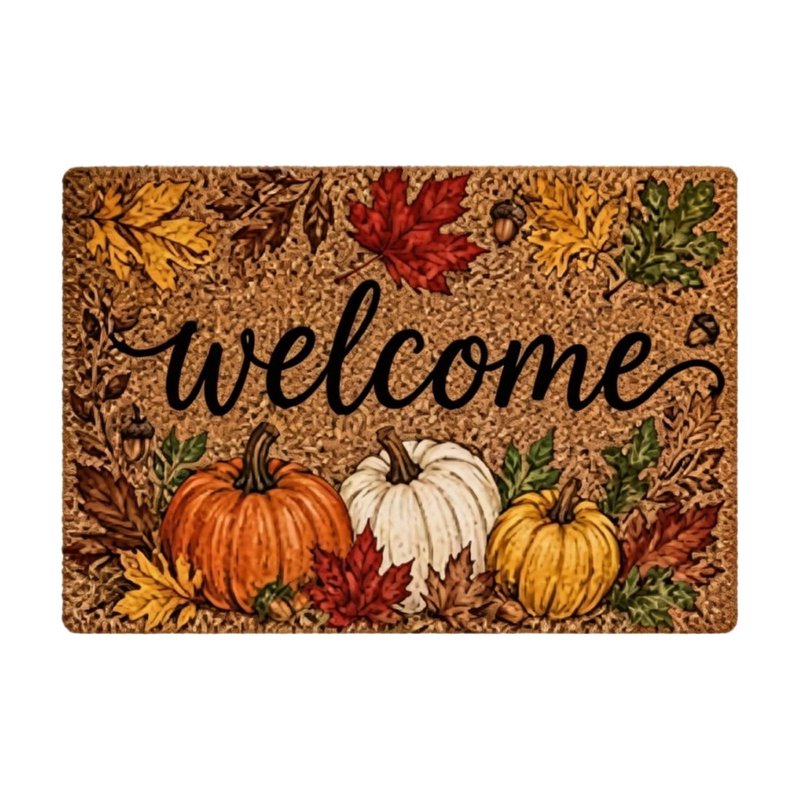 Thanksgiving Harvest Doormat - Non-Slip Welcome Floor Mat with Pumpkin & Maple Leaves - A-b