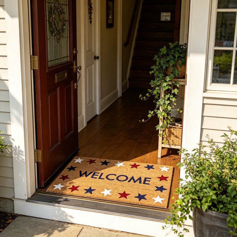Patriotic Door Mat 4th of July Bow Flag Floor Doormat - Welcome Non Slip Indoor Outdoor 20x30in