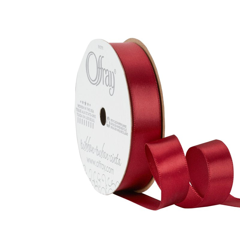 Offray Sherry Red Single Face Satin Ribbon 5/8 Inch x 18 Feet - Craft & Decoration