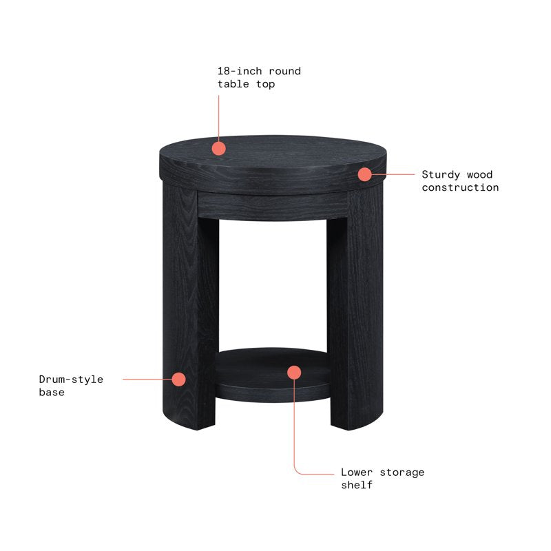 Round Side Table - Rich Black Finish, 18" Top