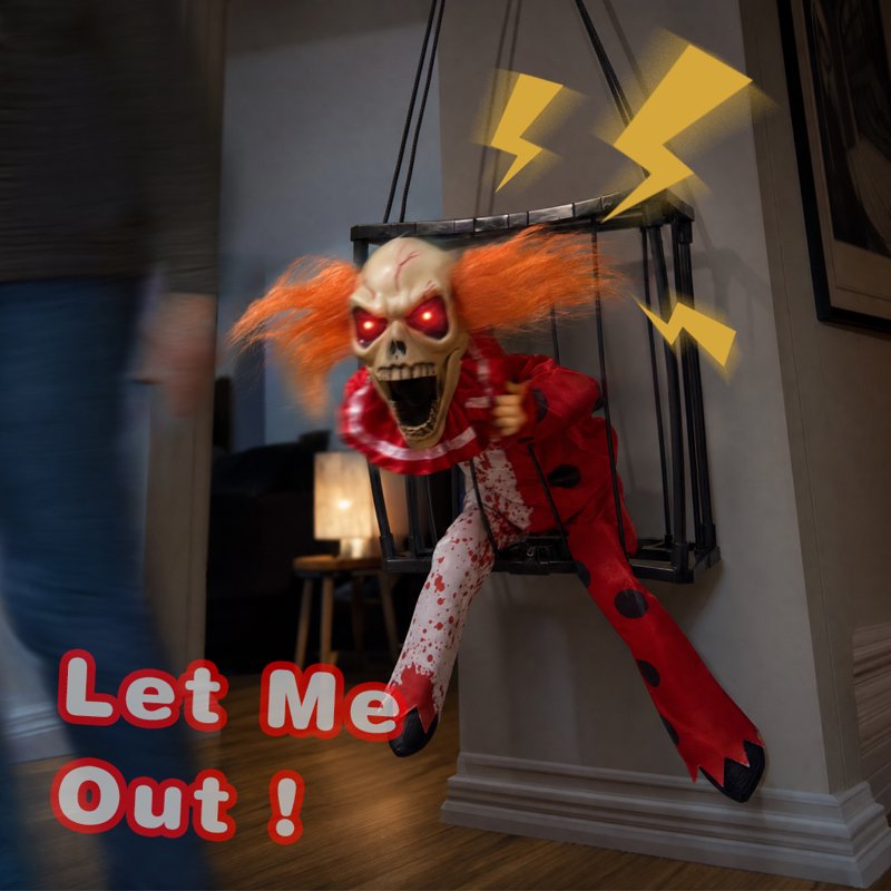 Magotan Screaming Animated Halloween Decoration - Style E, Spooky Hanging Skull with Motion Sensor