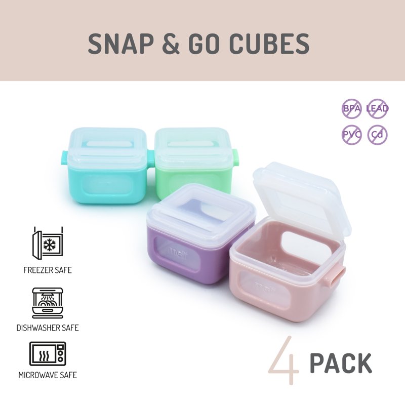 Snap & Go Cubes Food Storage Containers - 4 Leakproof 4oz Boxes