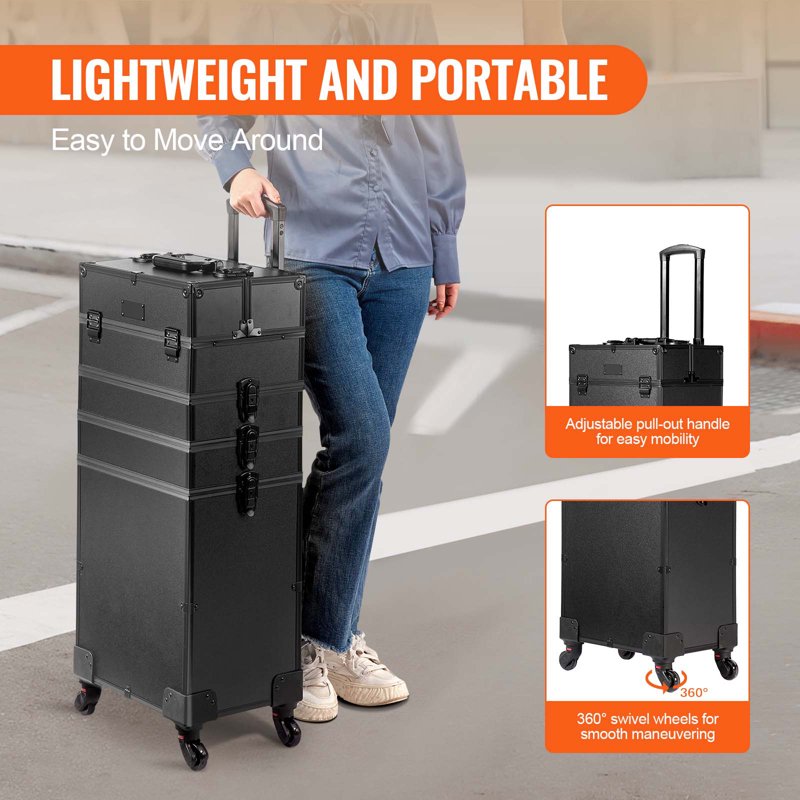 5-in-1 Rolling Makeup Train Case - Large Capacity Cosmetic Organizer