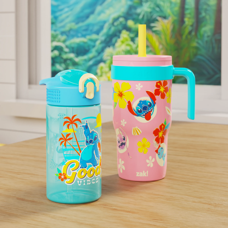 18oz Pink Stitch Kids Straw Tumbler - Double Wall Stainless Steel
