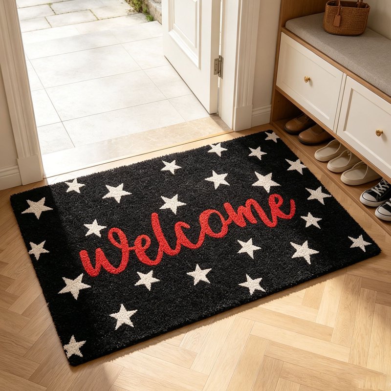 Patriotic Door Mat 4th of July Star Welcome Non Slip Floor Mat - 20x30in BK Wel