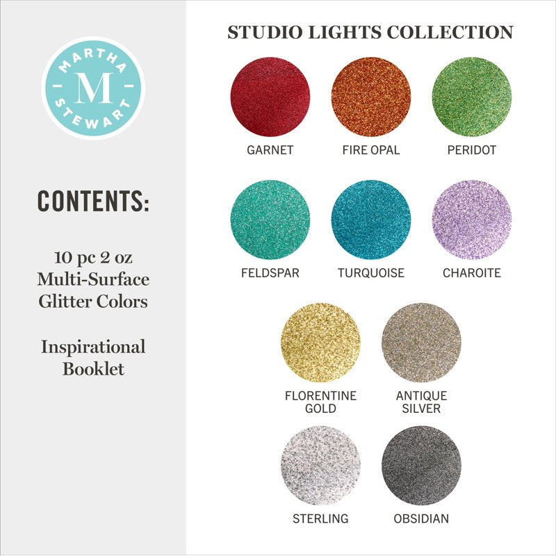 Multi-Surface Glitter Acrylic Craft Paint Set - Studio Lights, 10 x 2 fl oz