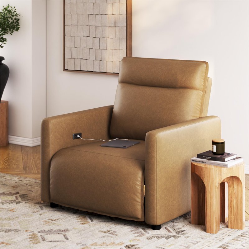 Power Recliner - Camel Faux Leather with USB Port