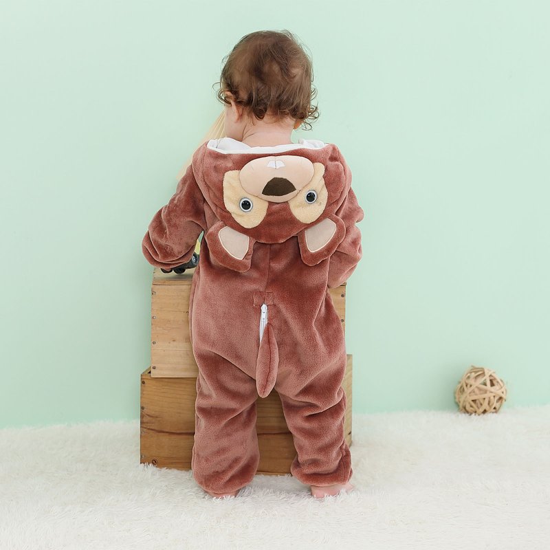 Kids Animal Cosplay Hooded Flannel Jumpsuit - Brown 3T-4T