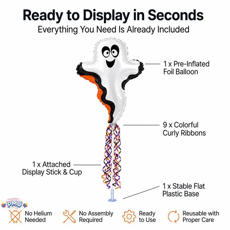 Halloween Glow Ghost Balloon - Pre-Inflated 12 Inch Mini Shape, Spooky Party Decor, Pkg of 1