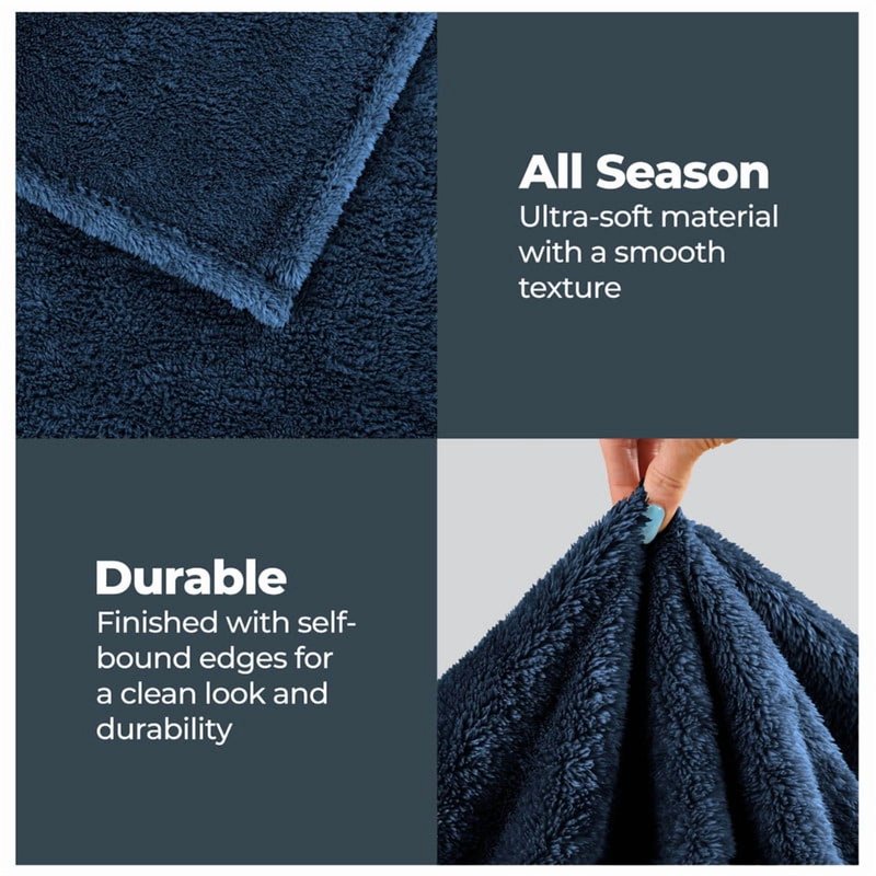 Twin Navy Blue Plush Fleece Blanket - Super Soft Microfiber Bed & Couch Throw