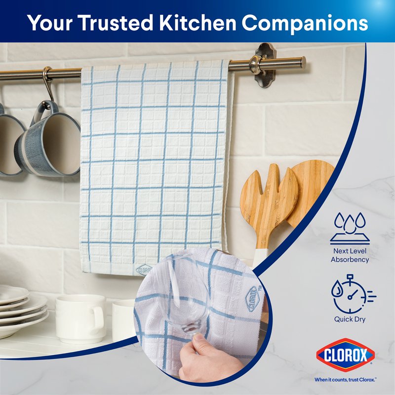 Clorox Cotton Kitchen Towels - 2 Pack, 16" x 26", Blue