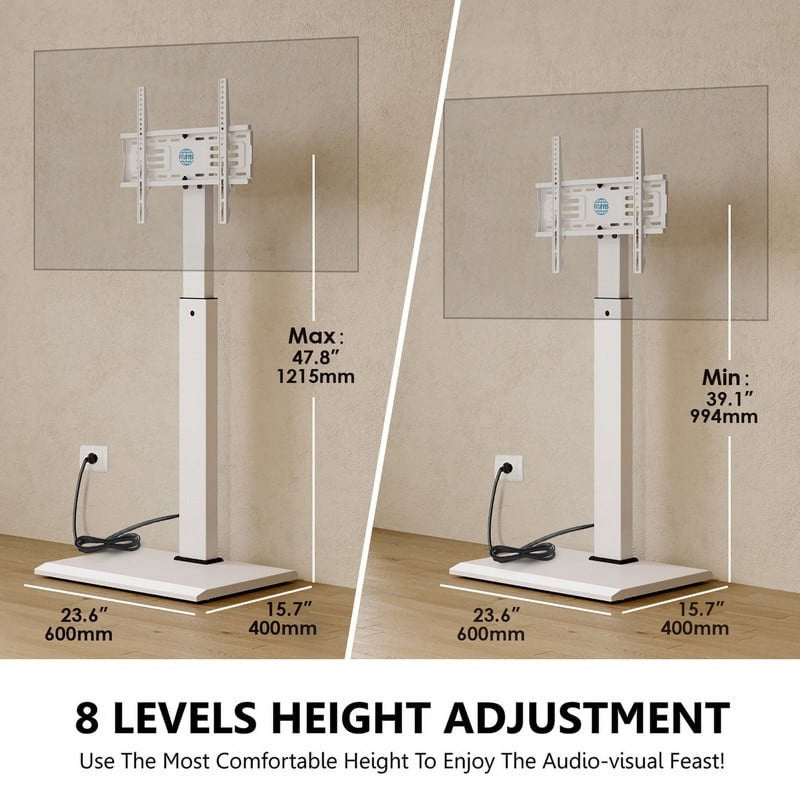 Modern White Swivel Floor TV Stand for 27-65 Inch TVs with Power Strip